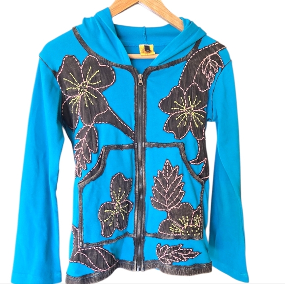 made in Nepal Tops - Nepal Artisan Festival Hippie Hoodie Embroidered Cotton Flowers Boho Patchwork